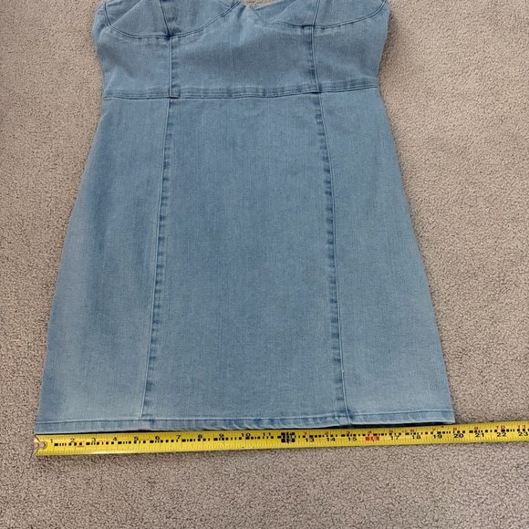 Forever 21 Denim Mini Dress Y2K 90s Style Bustier Cami Blue Jean Bodycon L - Picture 9 of 11
